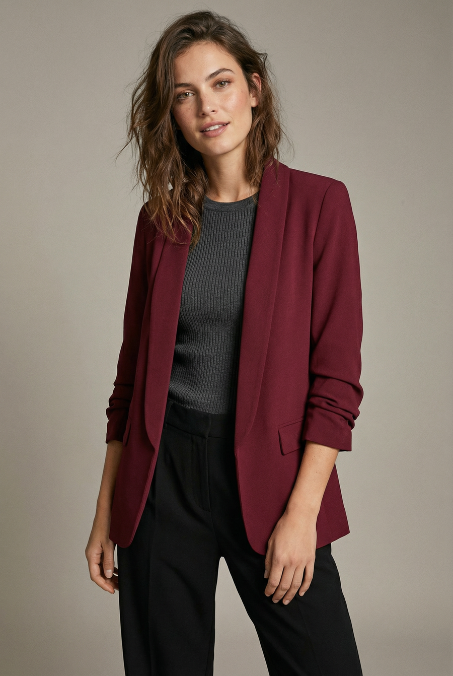 Blazer femme manches froncées élégant coupe droite structuré
