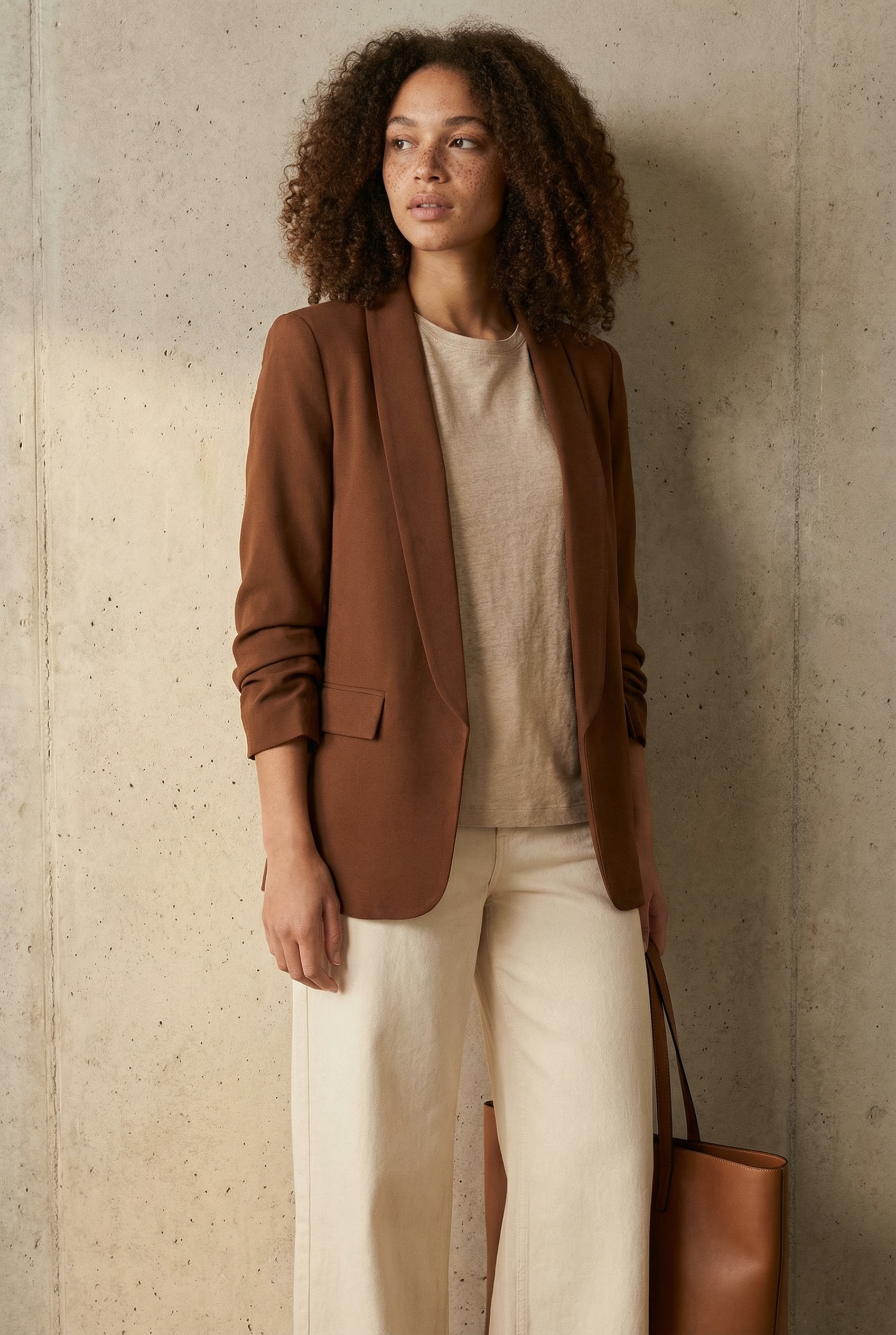 Blazer femme manches froncées élégant coupe droite structuré