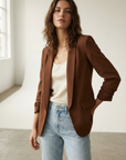 Blazer femme manches froncées élégant coupe droite structuré