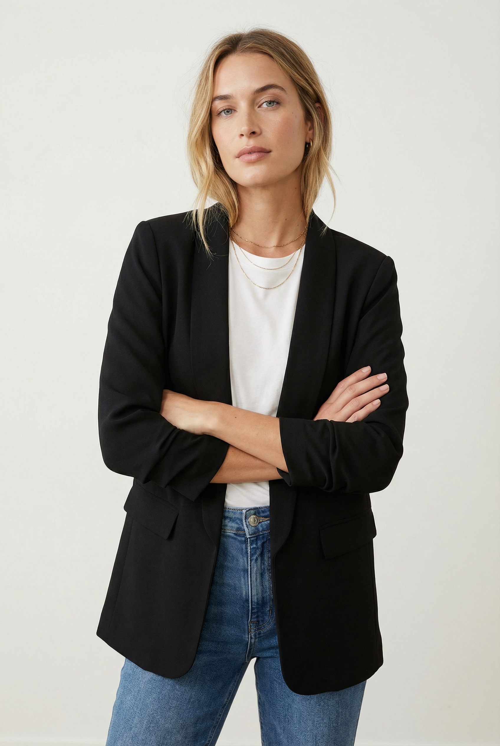 Blazer femme manches froncées élégant coupe droite structuré