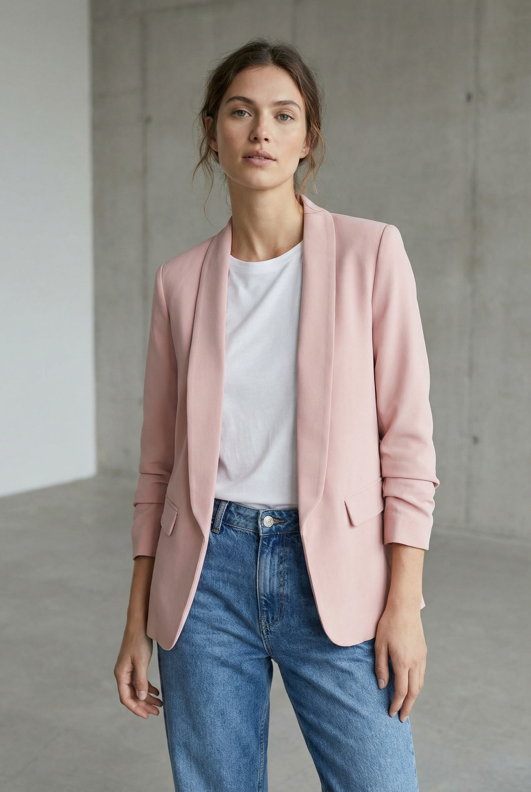 Blazer femme manches froncées élégant coupe droite structuré