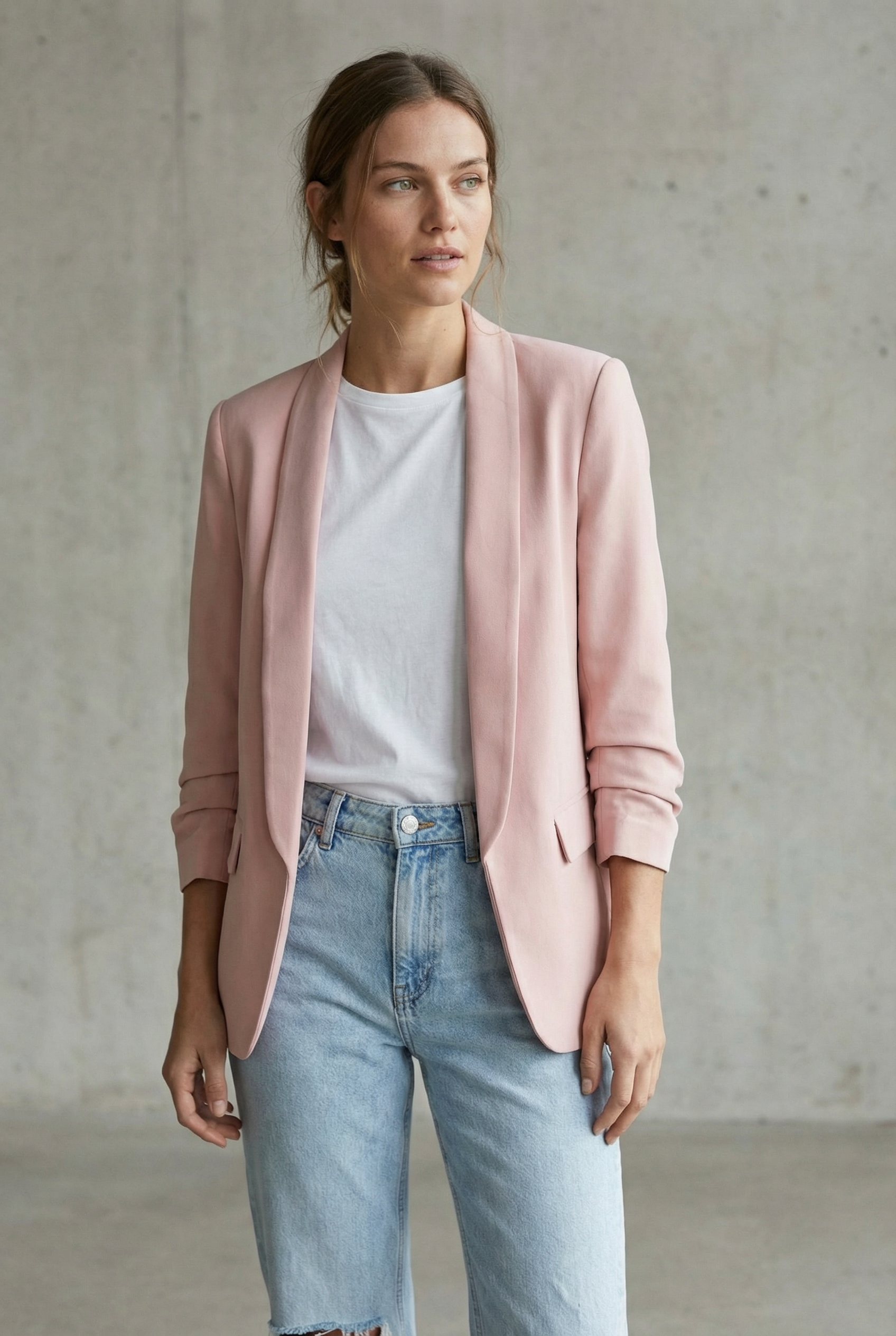 Blazer femme manches froncées élégant coupe droite structuré