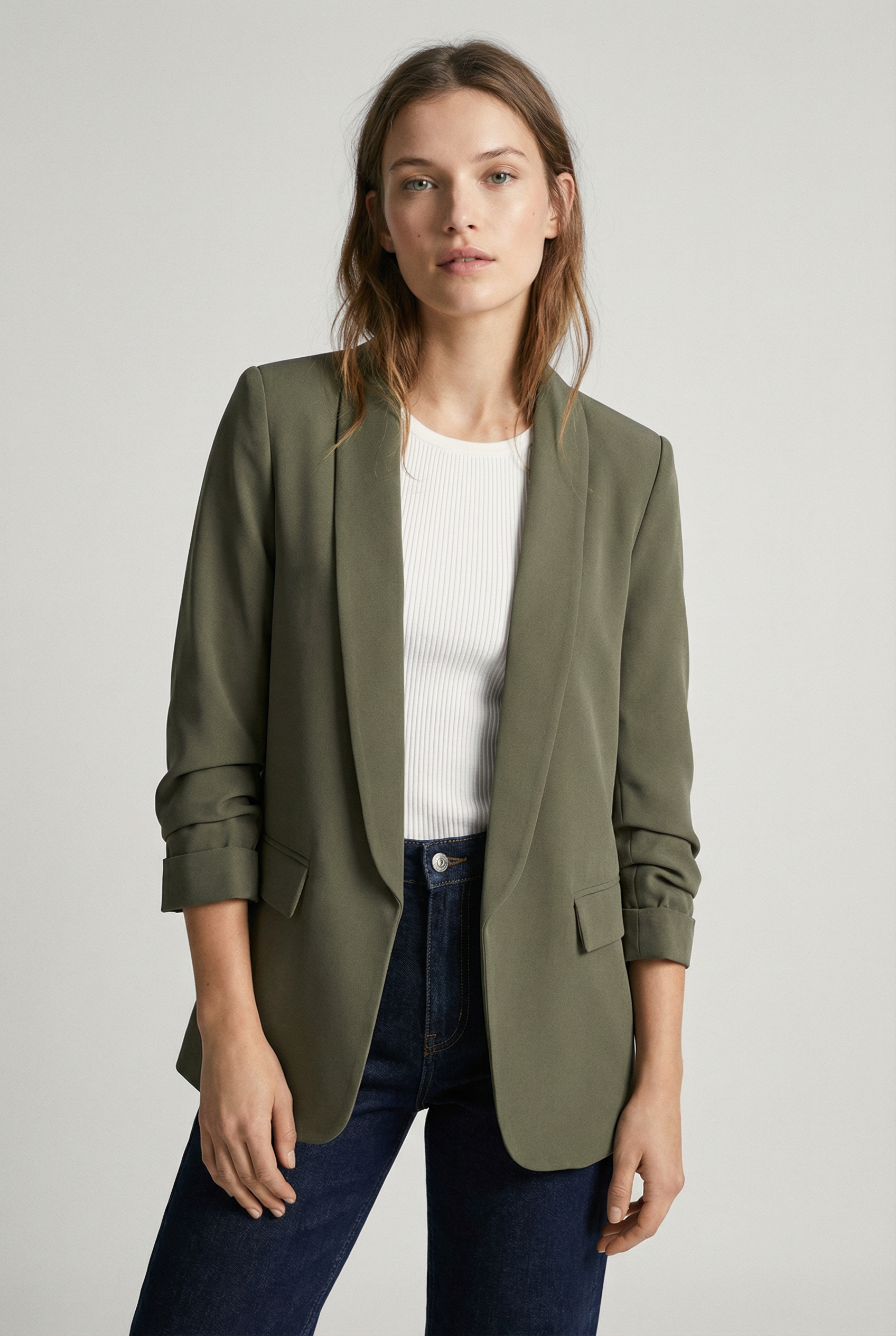 Blazer femme manches froncées élégant coupe droite structuré