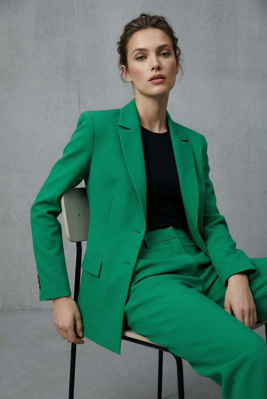 Blazer tailleur ajusté vert émeraude – pièce de costume détail du produit