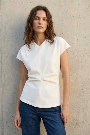 Blouse blanche col V froncée vue principale