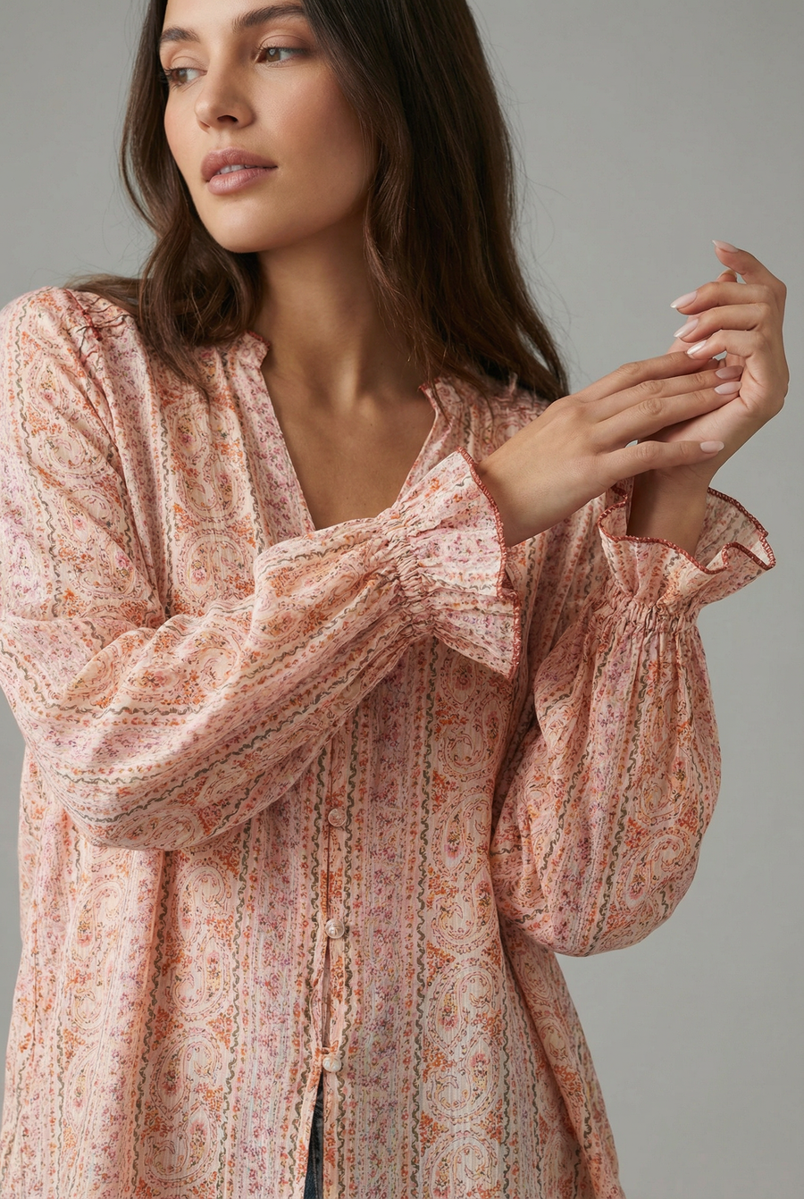 Blouse bohème rose fluide – Coupe légère – Manches longues vue principale