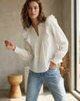 Blouse plumetis coton blanc femme – Manches longues – Style chic