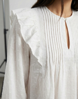 Blouse plumetis coton blanc femme – Manches longues – Style chic