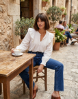 Blouse plumetis coton blanc femme – Manches longues – Style chic