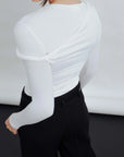 Women's white top with asymmetrical neckline - chic, off-the-shoulder top