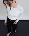 Women's white top with asymmetrical neckline - chic, off-the-shoulder top