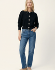 Cardigan Noir Cintré Manches Longues Boutonné