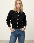 Cardigan Noir Cintré Manches Longues Boutonné