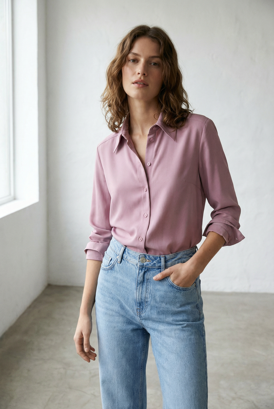 Chemise Fluide Femme Lilas À Col Pointu - Élégante, Confortable et Polyvalente