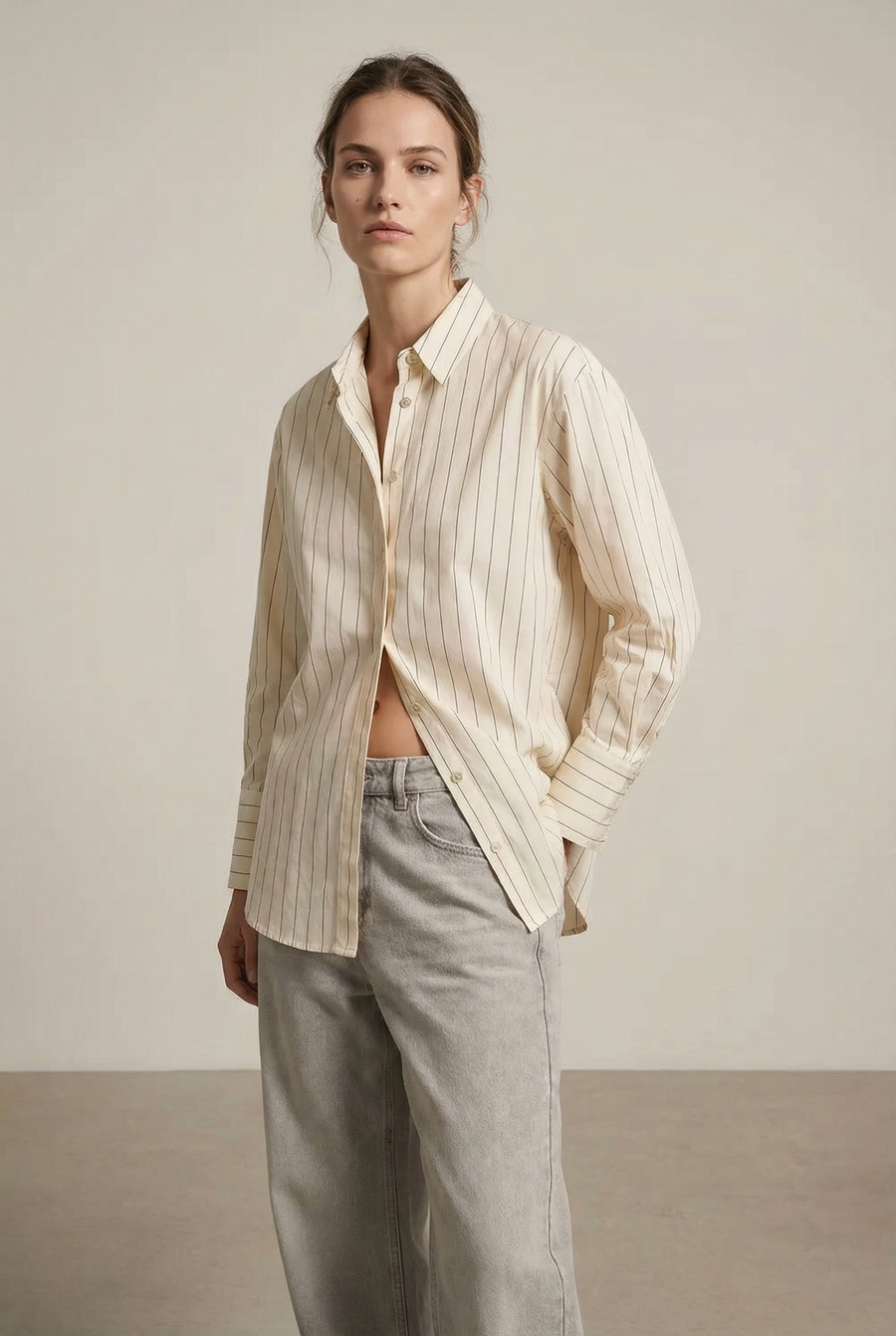 Chemise ample à rayures blanc beige vue principale