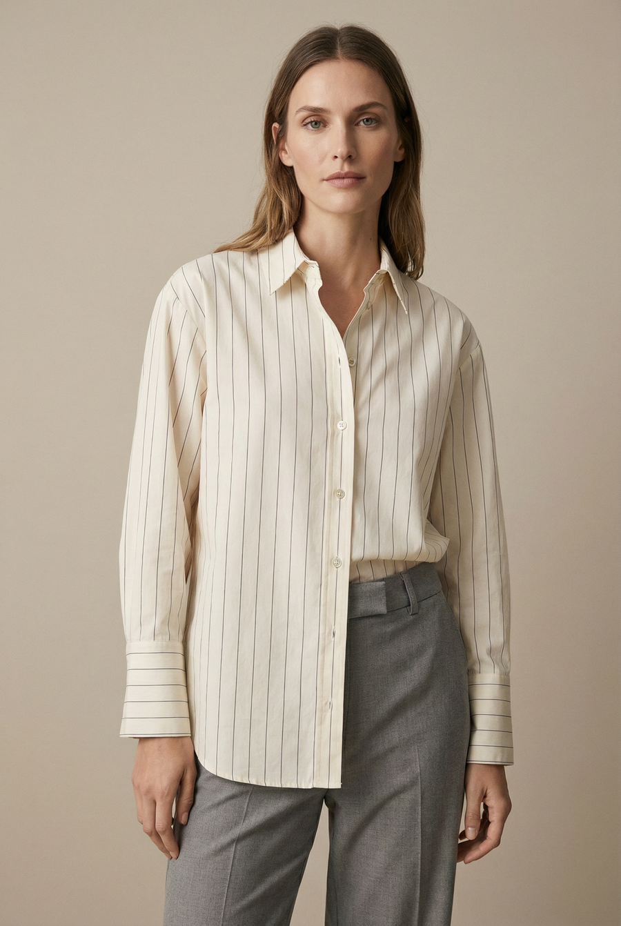 Chemise ample à rayures blanc beige détail du produit