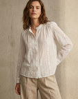 Chemise blanche brodée en coton – Manches longues – Style casual chic