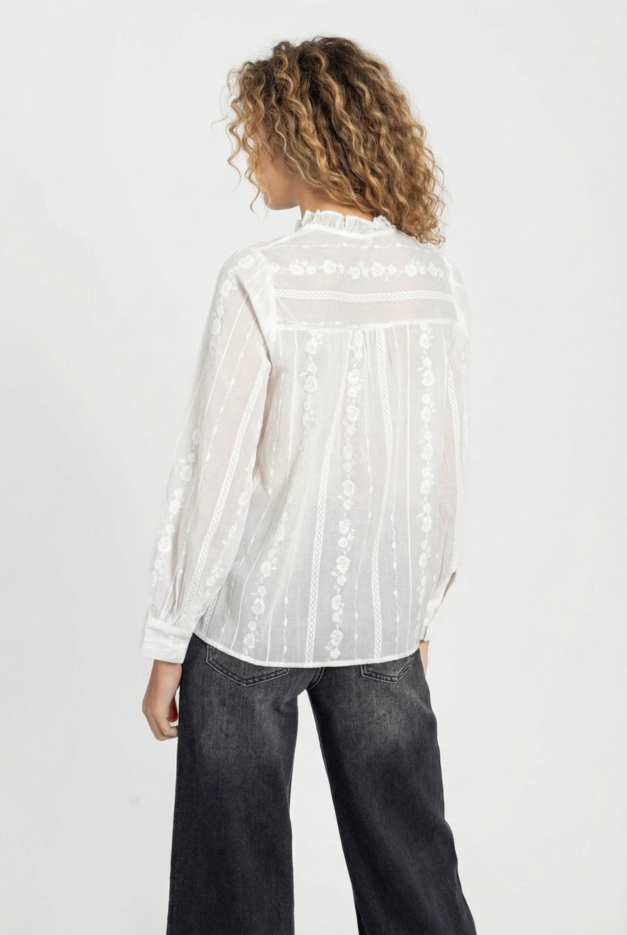 Chemise blanche brodée en coton – Manches longues – Style casual chic vue 6