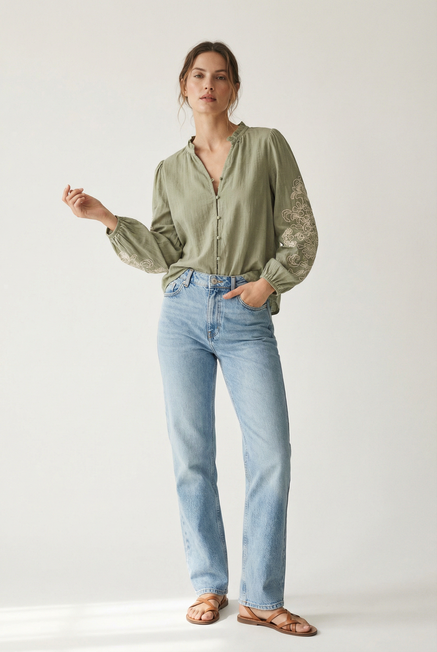Chemise brodée en coton femme – manches longues élégantes vue 8