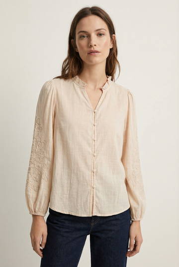 Chemise brodée en coton femme – manches longues élégantes