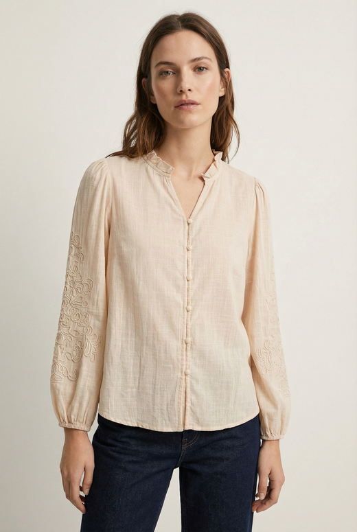 Chemise brodée en coton femme – manches longues élégantes vue principale