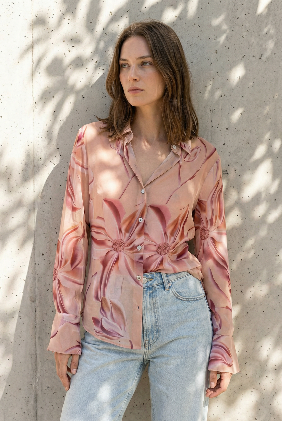 Chemise fluide imprimée fleurie rose nude vue principale