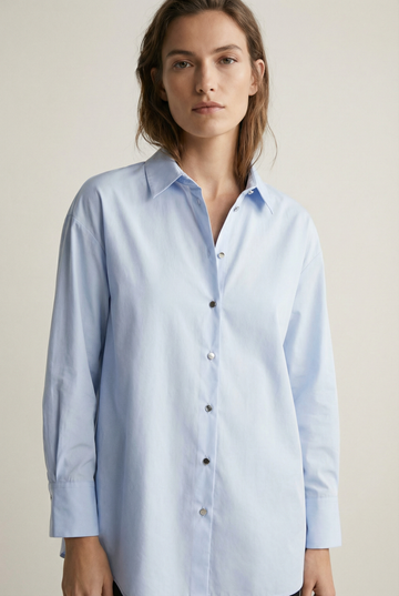 Chemise oversize popeline bleu ciel femme manches longues vue principale