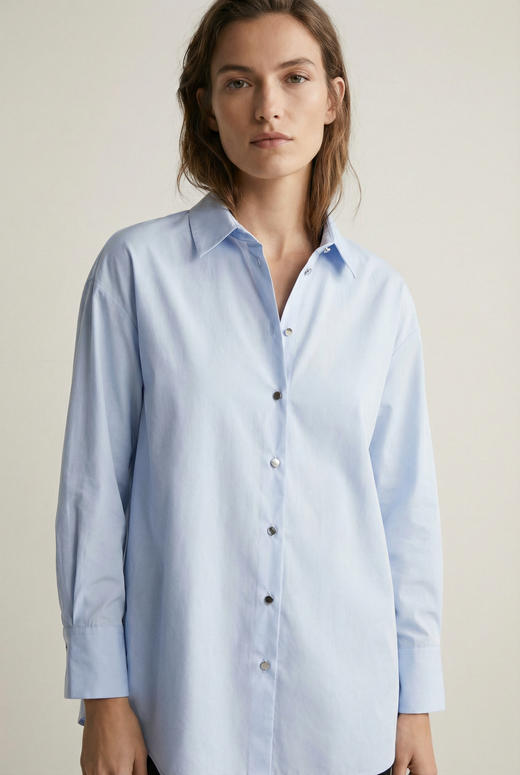 Chemise oversize popeline bleu ciel femme manches longues vue principale