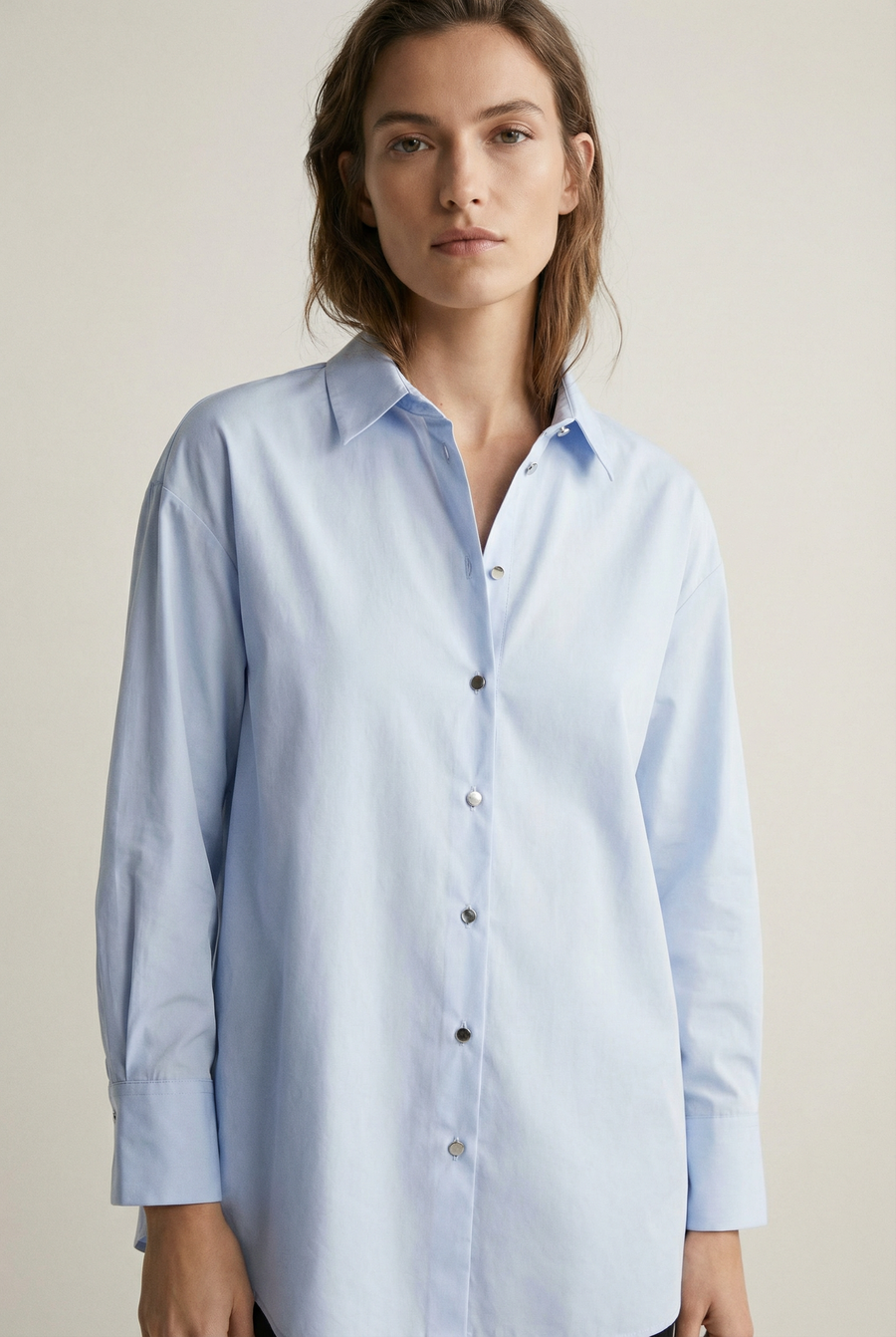 Chemise oversize popeline bleu ciel femme manches longues vue principale