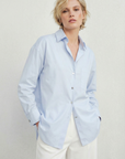 Chemise oversize popeline bleu ciel femme manches longues