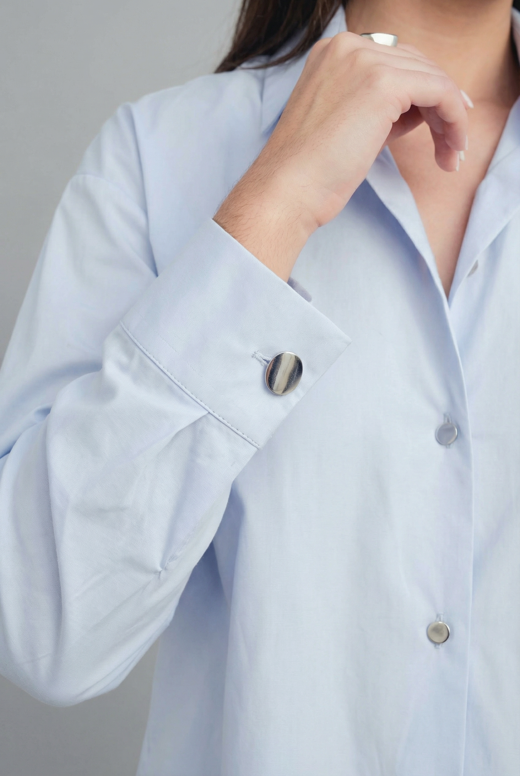 Chemise oversize popeline bleu ciel femme manches longues