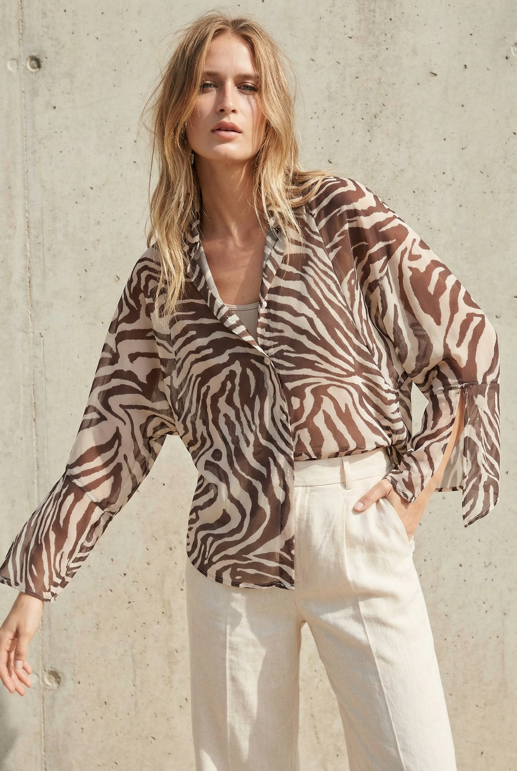Chemise transparente imprimée zèbre