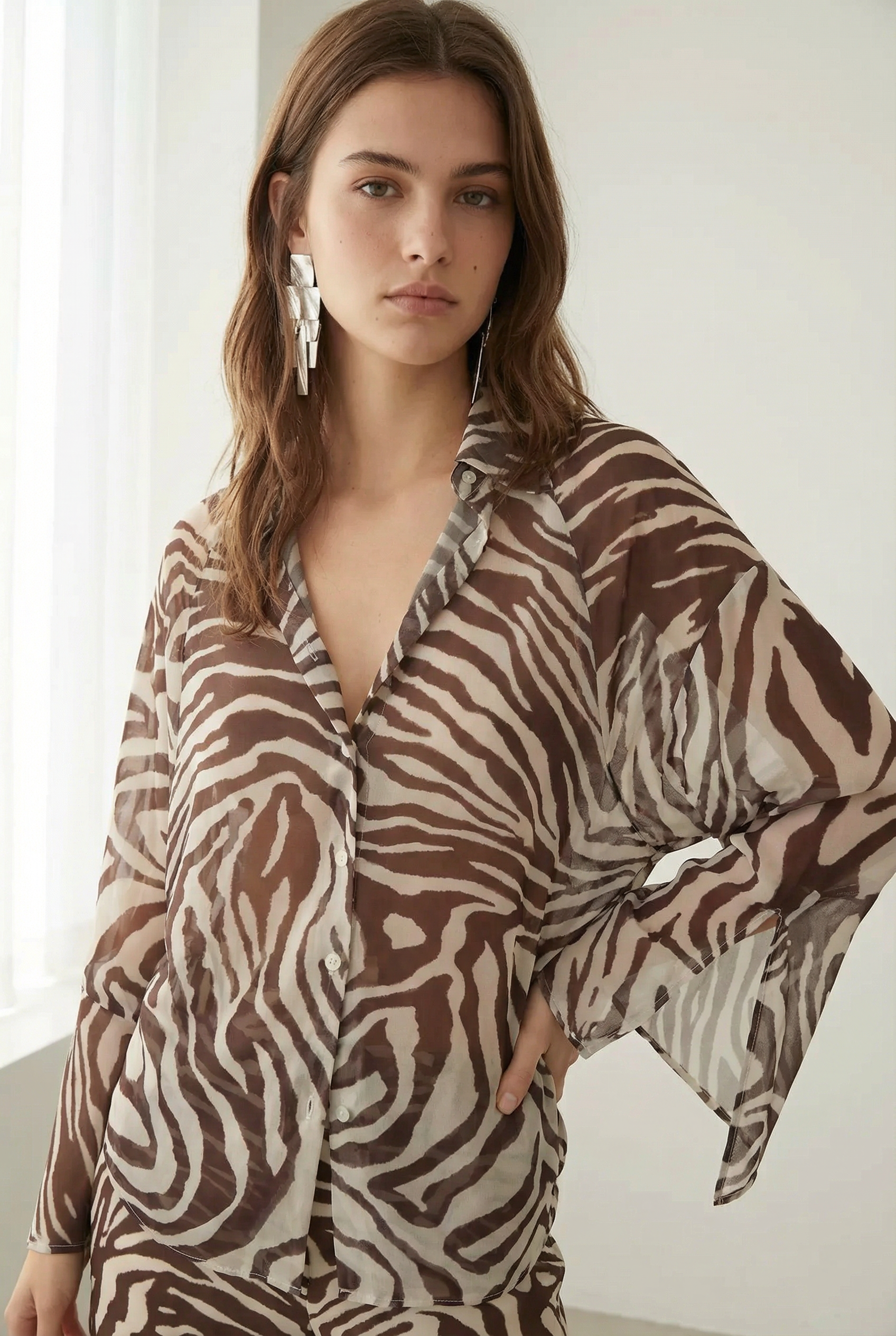 Chemise transparente imprimée zèbre