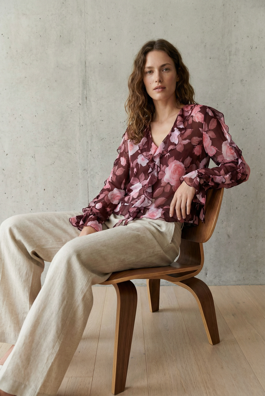 Chemisier Fleuri Femme Chic À Volants Imprimé, Élégance Confort Pour Toutes Occasions vue principale