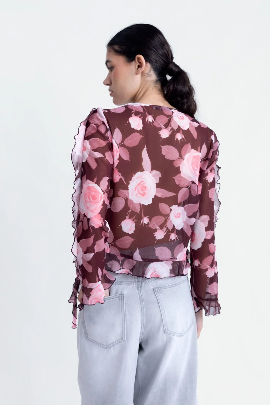 Chemisier Fleuri Femme Chic À Volants Imprimé, Élégance Confort Pour Toutes Occasions vue 7