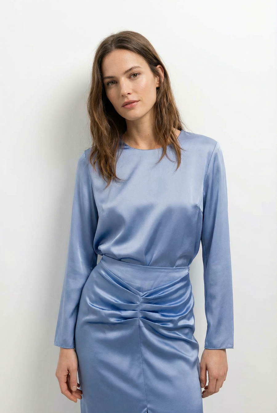 Chemisier Satin Chic Bleu azur détail du produit