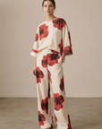 Chemisier Tendance Rouge Fleurie À Manches 3/4