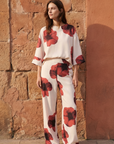 Chemisier Tendance Rouge Fleurie À Manches 3/4