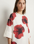 Chemisier Tendance Rouge Fleurie À Manches 3/4