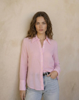 Camisa de franela para mujer rosa claro