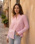 Camisa de franela para mujer rosa claro