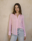 Camisa de franela para mujer rosa claro