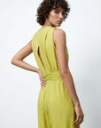 💛 Women's summer pistachio-colored fluid jumpsuit - chic, lightweight and crossed back