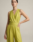 💛 Women's summer pistachio-colored fluid jumpsuit - chic, lightweight and crossed back