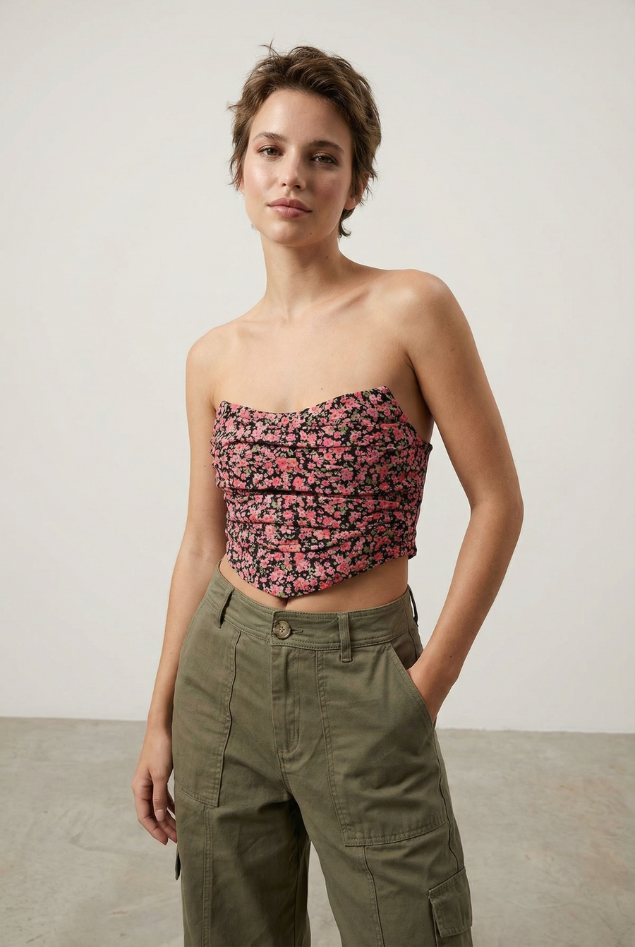 Corset Bustier Floral Sans Bretelles Femme look complet