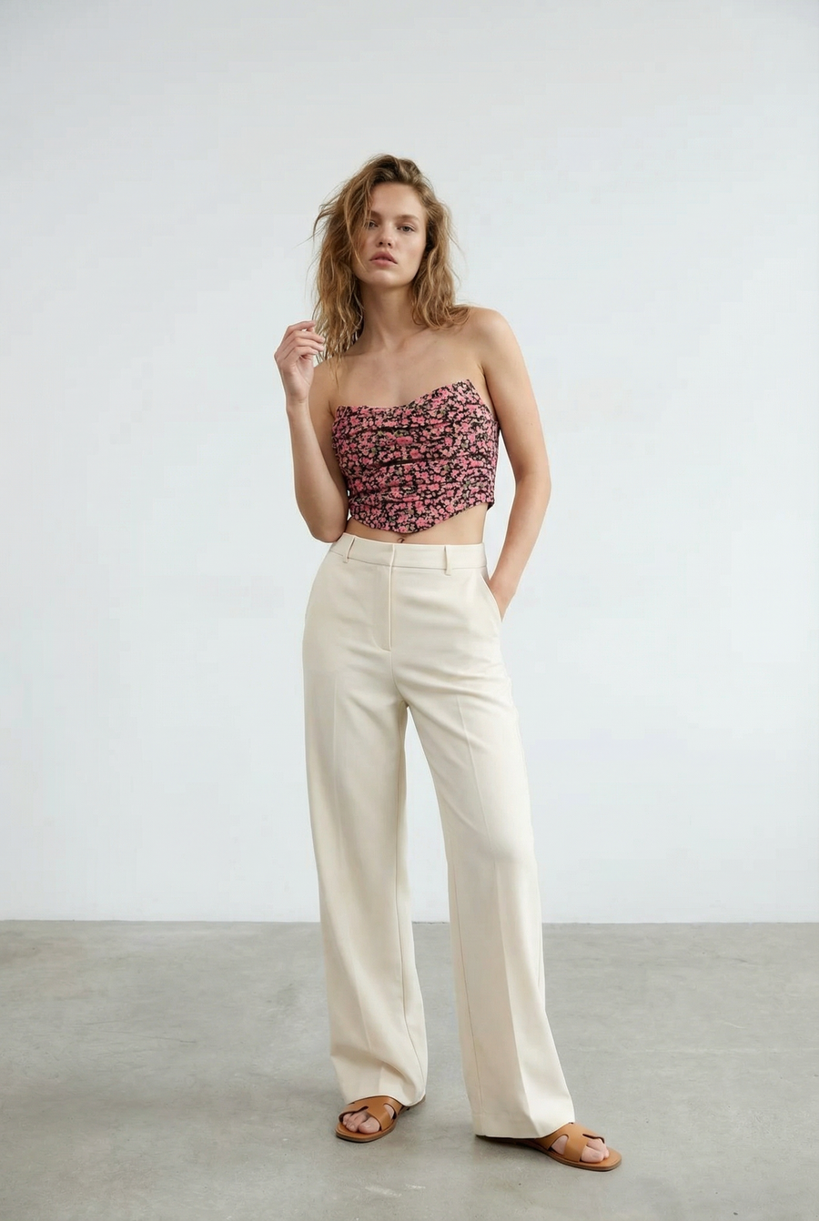 Corset Bustier Floral Sans Bretelles Femme vue portée