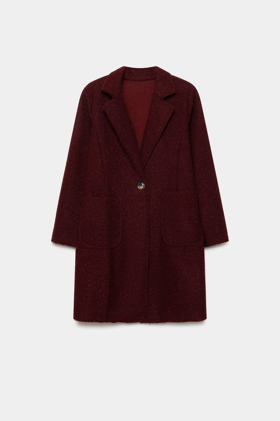 Manteau chaud hiver femme sherpa bordeaux, mettant en avant un style tendance et des poches pratiques.