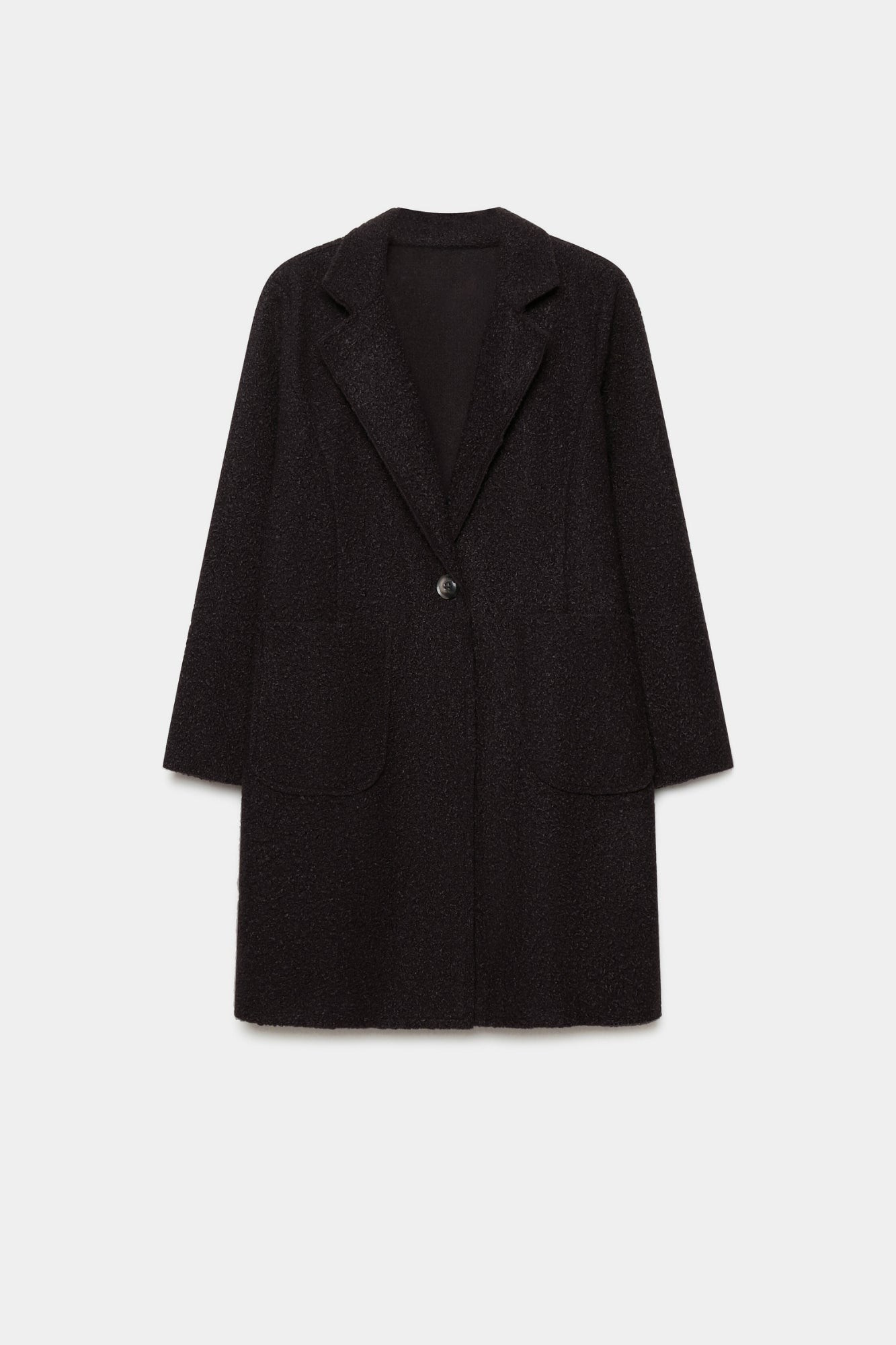 Manteau chaud hiver femme sherpa noir, avec col à revers, parfait pour des tenues élégantes durant la saison froide.