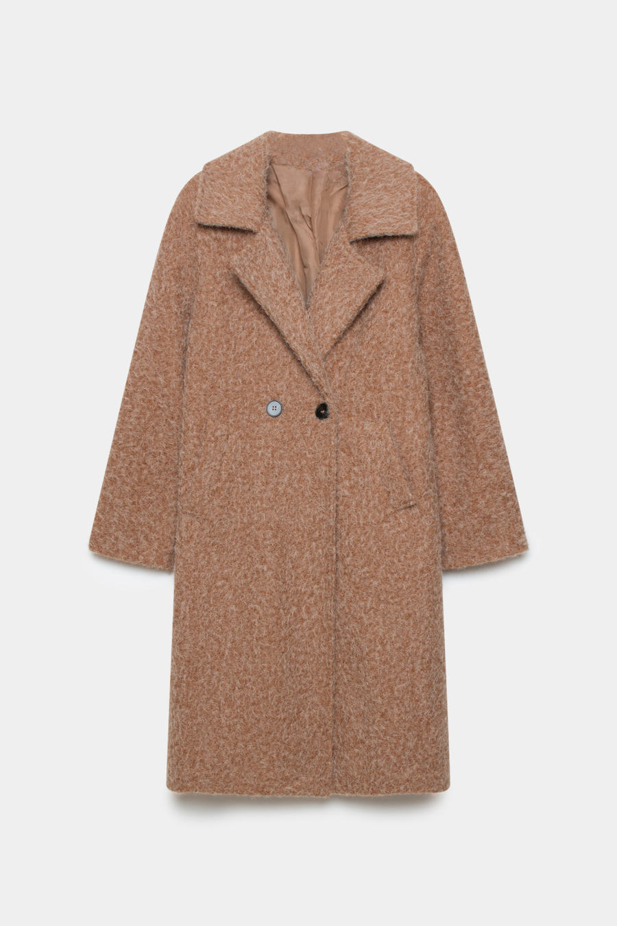 Manteau long effet fourrure synthétique – Coupe droite doublée – Col tailleur