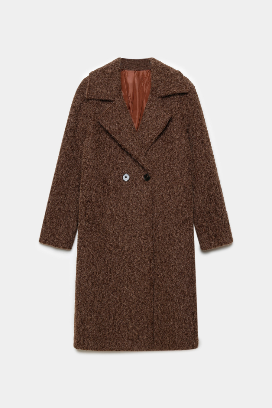 Manteau long effet fourrure synthétique – Coupe droite doublée – Col tailleur